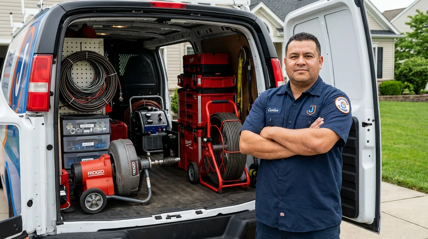 Professional drain cleaning equipment and Johns Plumbing LLC plumber in Cranford