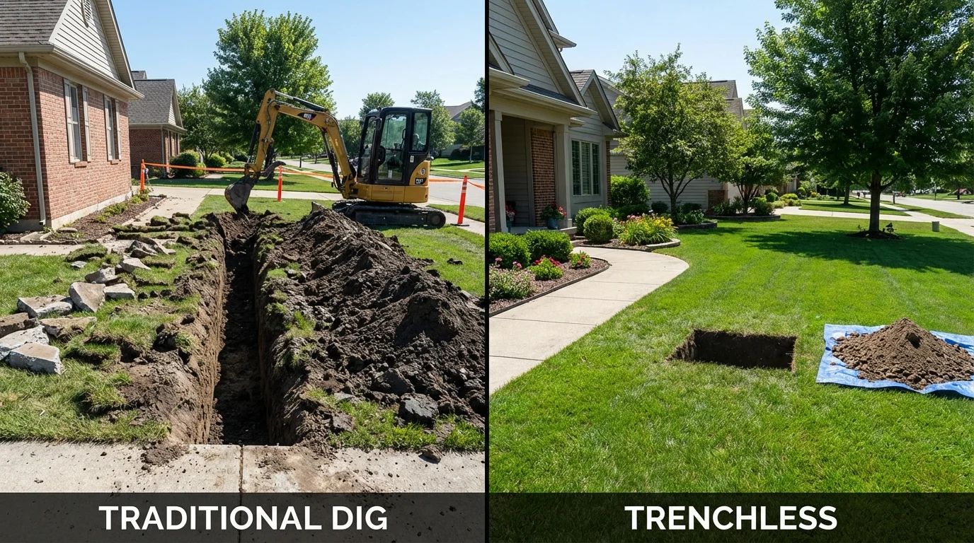 Trenchless sewer repair with minimal yard damage versus traditional excavation in Cranford, NJ